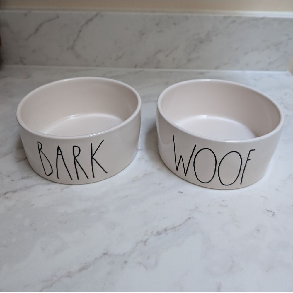 Rae Dunn Woof & Bark Dog Bowls Dishes Magenta Farmhouse